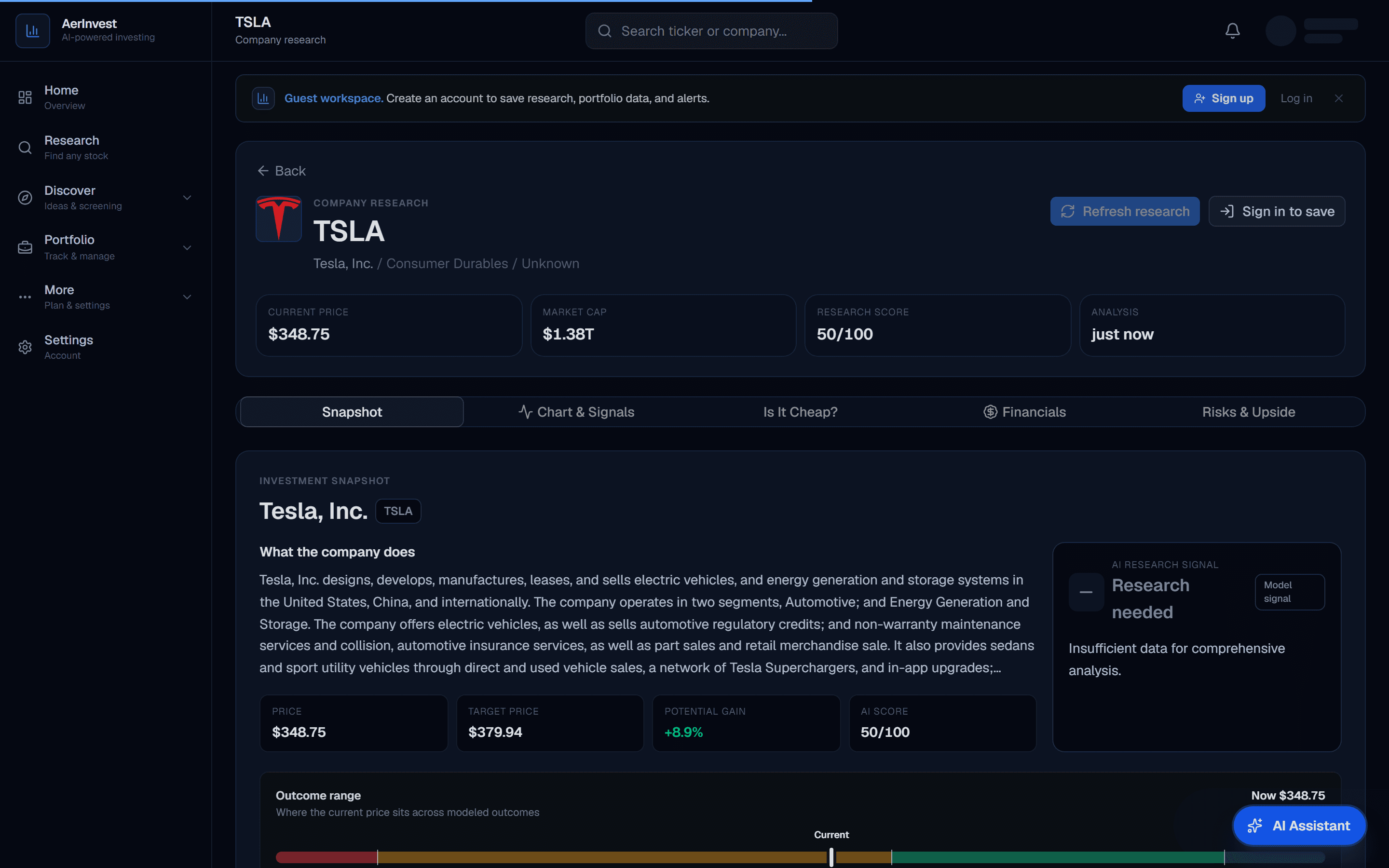 AerInvest — one screen combining charts, fundamentals, filings and AI research